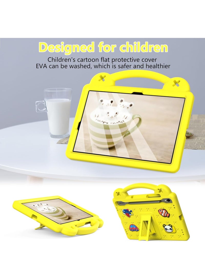 Kids Case for Samsung Galaxy Tab S10 Lite 10.9 inch 2025 Tablet 【Kids Friendly】 DIY Cute Cartoon Lightweight EVA Portable Handle Stand Shockproof Cover with Shoulder Strap (Yellow) - Image 3